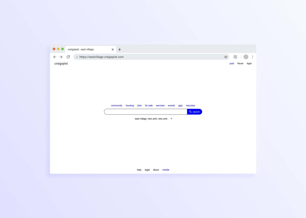 a minimalist design for a classifieds search engine, craigspist