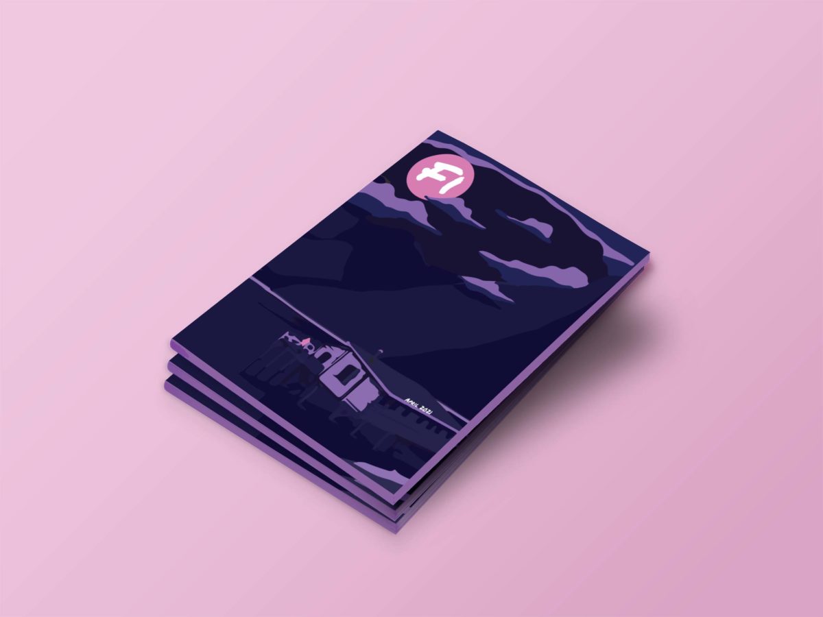 Three Magazines stacked on top of each other at a slight angle with a pink gradient background. The cover consists of an album cover from a lo-fi artist.